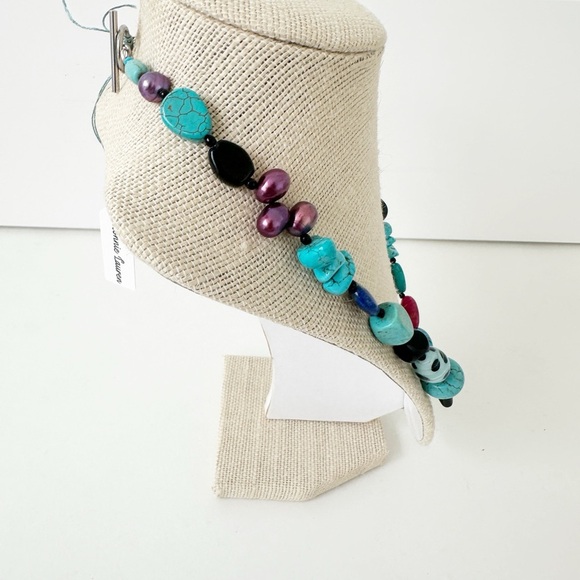 NWT Genuine Lapis, Cherry Quartz, Turquoise, Murano Glass, Black Onyx Necklace - Picture 4 of 6